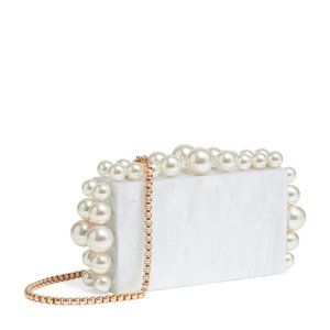 Imitation Pearl Clutch In White